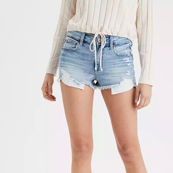 American eagle light wash high rise short short